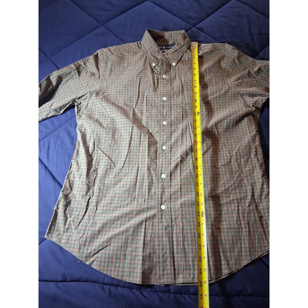 Ralph Lauren Mens Custom Fit Plaid Button Down Shirt Green Tan Red Large L